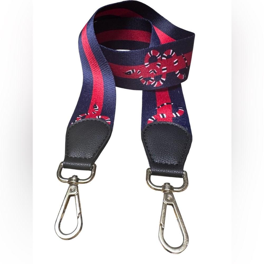 Designer Fashion Red and Blue Nylon Web Purse Bag Strap with King Snake